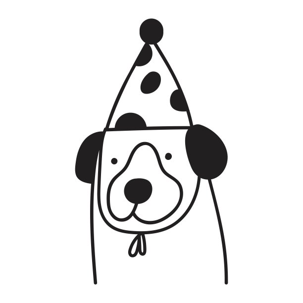 寻回犬。轮廓图标。戴着派对帽子的狗。图片下载