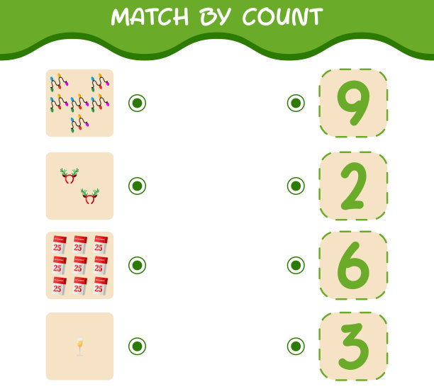 匹配计数的卡通圣诞节。。比赛和计数游戏。学龄前儿童和学步儿童的教育游戏图片下载