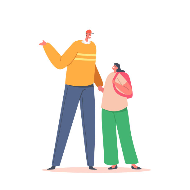 幸福的家庭角色塑造父亲与孤立的女学生在白色背景。父女交流图片下载