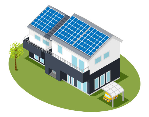 等距住宅，连接太阳能电池板-海军蓝和白色的墙壁图片下载