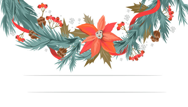 圣诞横幅与冷杉树枝花环，矢量插图孤立。图片下载