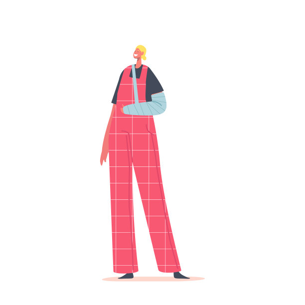 受伤患者女性角色，手臂包扎隔离在白色背景。手骨折的女人在医院图片下载