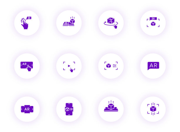 增强现实紫色颜色矢量图标上的光轮按钮与紫色阴影。增强现实图标集的web，移动应用程序，UI设计和打印图片下载