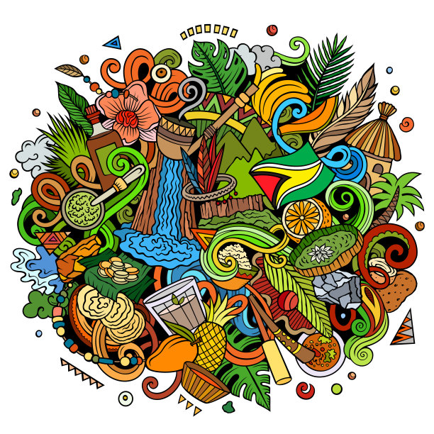 圭亚那手绘卡通涂鸦插图。图片下载