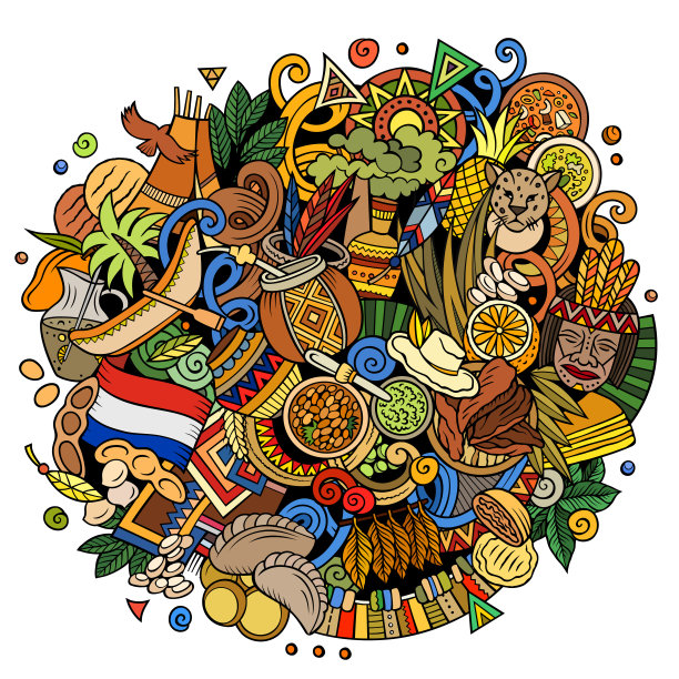 巴拉圭手绘卡通涂鸦插图。图片下载