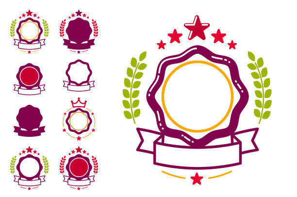 空白矢量复古经典风格徽章集孤立，真正的保证贴纸，几何简单的标志或标志，圆形图标的设计项目或产品标签。图片下载