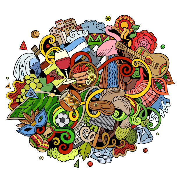 阿根廷手绘卡通涂鸦插图。有趣的设计。图片下载