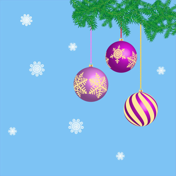 圣诞背景与节日球和雪花在一个蓝色的背景。图片下载