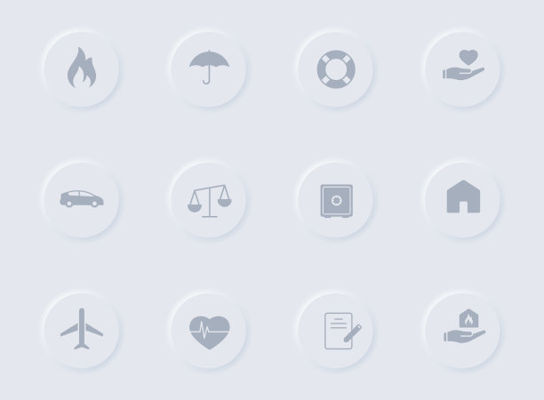 保险灰色矢量图标上的圆形橡胶按钮。保险图标集的web，移动应用程序，UI设计和促销业务测谎图片下载