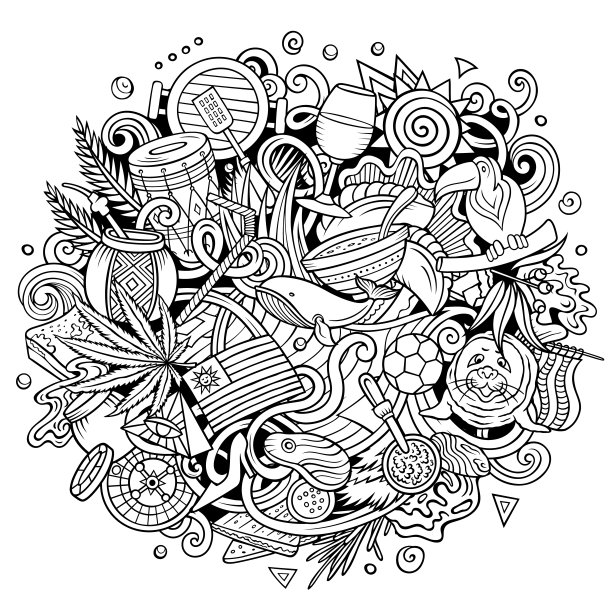 乌拉圭手绘卡通涂鸦插图。图片下载
