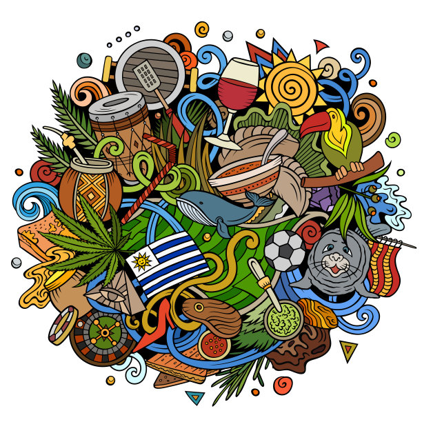 乌拉圭手绘卡通涂鸦插图。图片下载