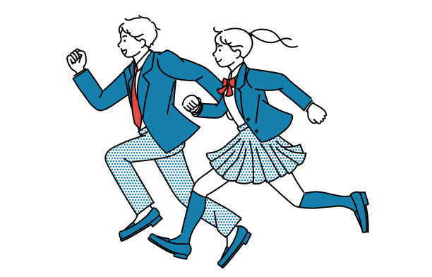 男女高中生或初中生穿着校服跑步的简单插图图片下载