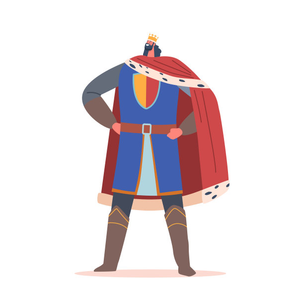 中世纪国王，穿着古装，戴着金冠的皇室成员，孤立的古代王国童话人物图片下载