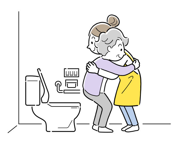 厕所，一名妇女帮助老年妇女排泄图片下载