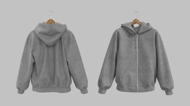 空白帽运动衫模型与拉链在前面，侧面和背面的观点，3d渲染，3d插图图片下载