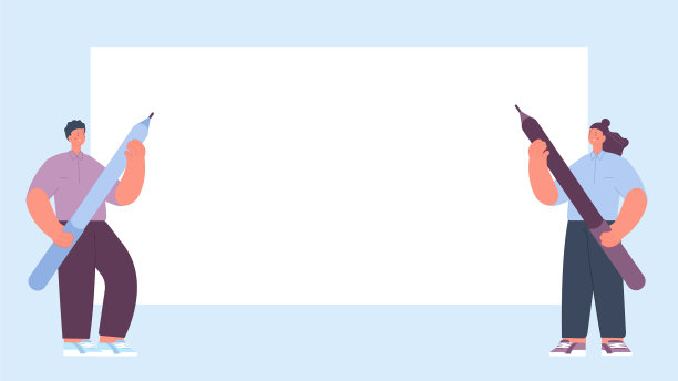 空白横幅的人与巨大的钢笔或铅笔图片下载