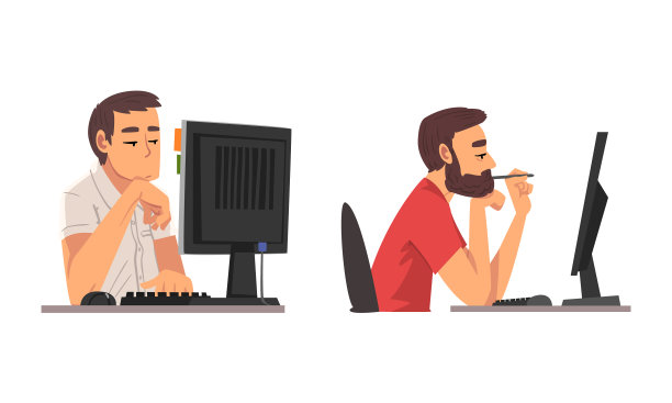 疲惫的人在电脑屏幕前工作图片下载