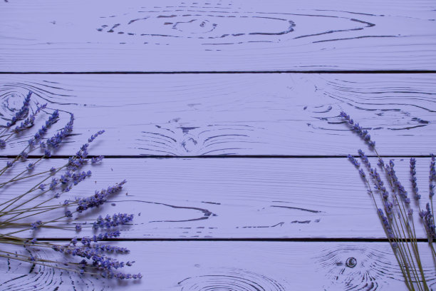 质朴的木桌上放着干燥的薰衣草花图片下载