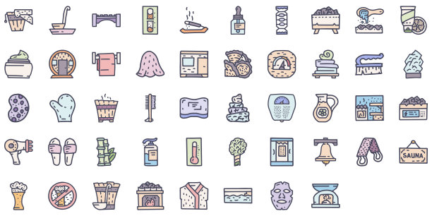 桑拿色彩矢量涂鸦简单图标集图片下载