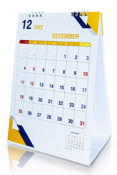 12月是桌面日历年2022年的最后一个月，隔离在白色背景上图片下载