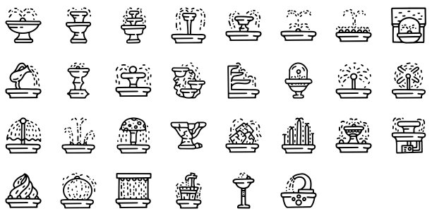 水喷泉线条矢量涂鸦简单图标集图片下载