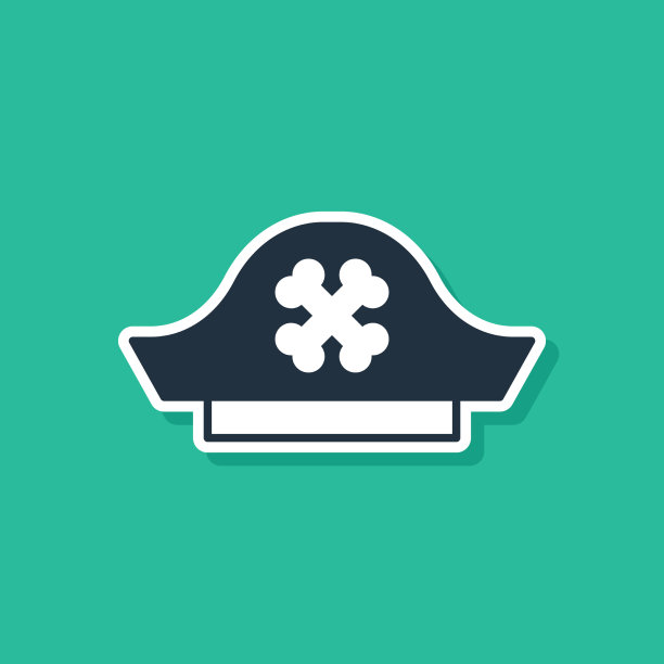 蓝色海盗帽图标孤立的绿色背景图片下载