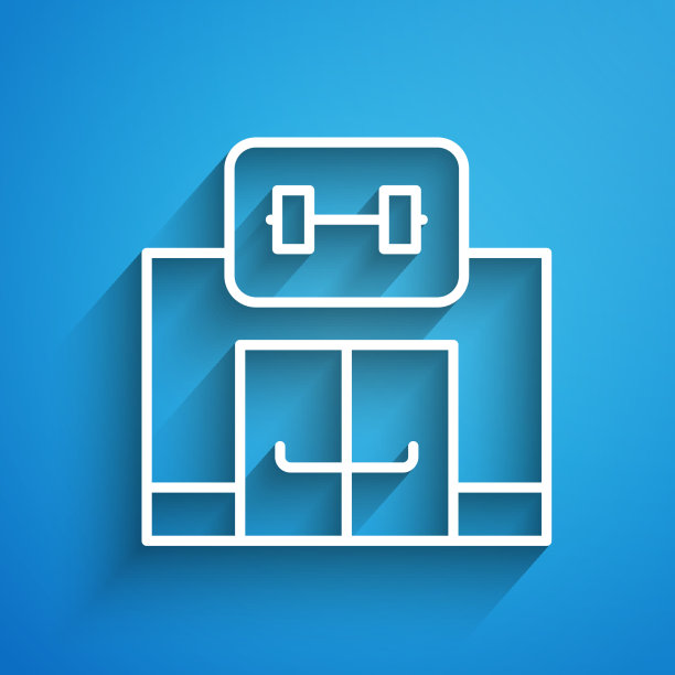 白色线体育馆图标孤立在蓝色图片下载