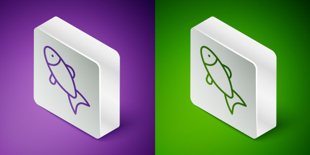 等距线鱼图标孤立在紫色和图片下载