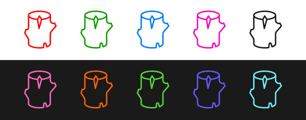 设置线木原木图标孤立的黑色和图片下载