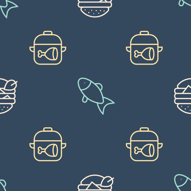 设置线素食饮食烹饪锅和鸡图片下载