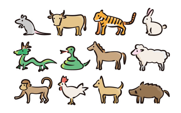 Japanese Zodiac illust Vector Set(手绘填充版)图片下载