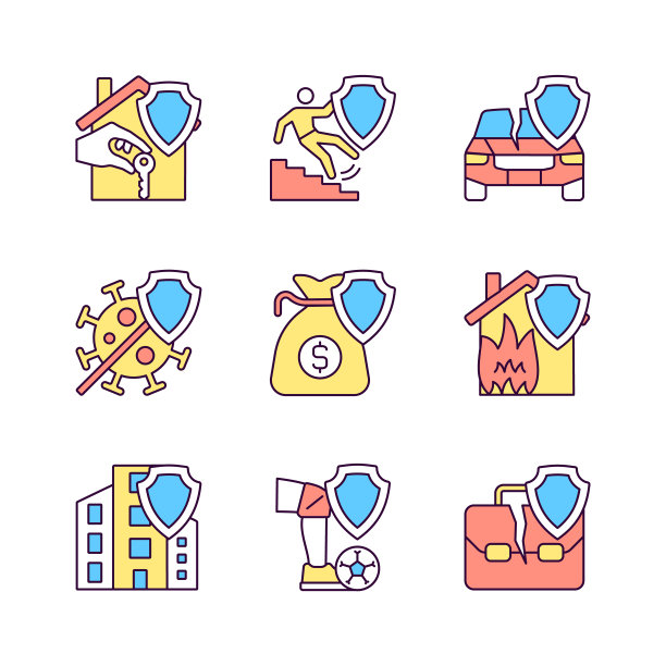 意外保险保单RGB彩色图标集图片下载