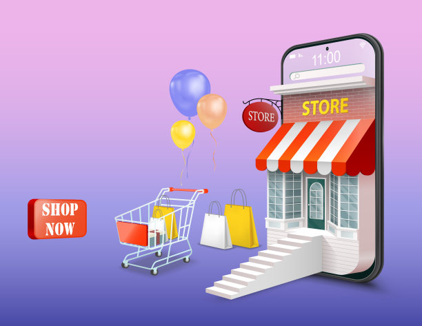 网上购物的手机应用程序或网站概念。数字营销推广。智能手机作为商店3D插图图片下载