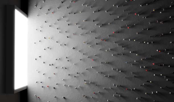 人们看着巨大的白色屏幕，显示。图片下载