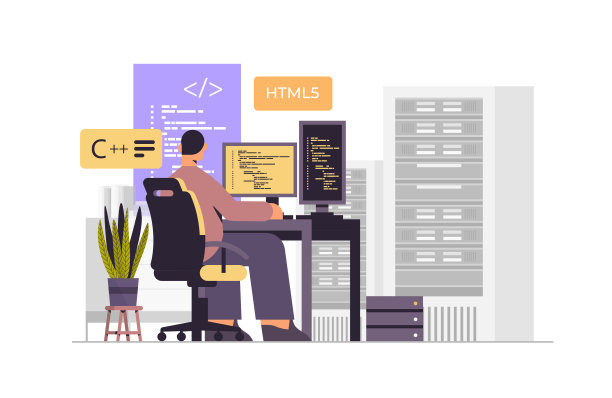 Web开发人员创建程序代码的计算机监控软件开发和编程的概念图片下载