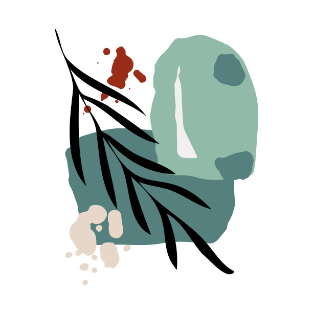 植物抽象矢量剪贴画。手绘的树叶和植物，线性风格，抽象的形状和图形。赤陶土和自然颜色。最小波西米亚设计的封面，传单，横幅，墙壁艺术，海报和印刷品图片下载