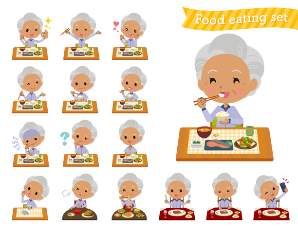 一群穿着紫色运动衫的老妇人在吃饭图片下载