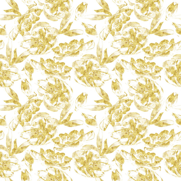 金粉无缝花纹效果。樱花、花蕾和树叶。图片下载