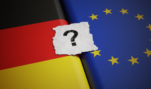 德国和欧盟国旗上带问号。3 d渲染插图。图片下载