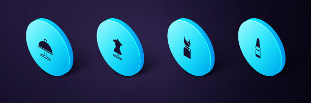 设置等长口红，妇女服装，人体模型和覆盖托盘图标。向量图片下载