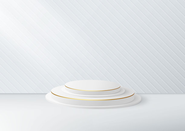 3D白色裙房奢华，金色线条交叠展示产品。最小的风格的概念。图片下载