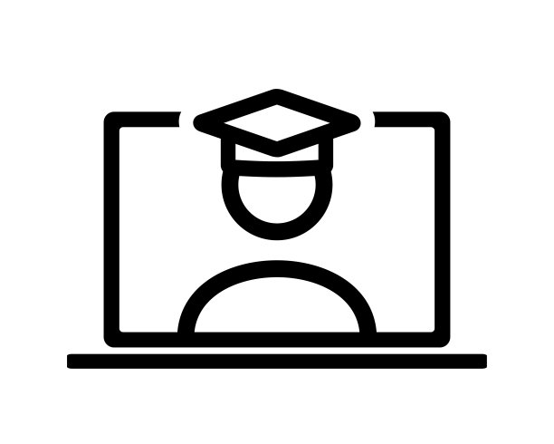 虚拟毕业典礼标志。虚拟在线典礼图标。在线学习标志。图片下载