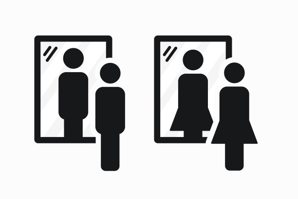 男人和女人站在镜子前的图标。图片下载