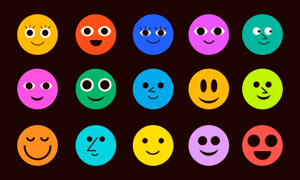 收集可爱的漫画脸各种情绪。快乐表情向量设计。手绘彩色不同人物插图。图片下载