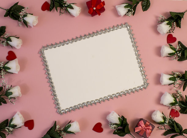 情人节快乐!卡片，在线横幅，贺卡，平躺在情人节图片下载