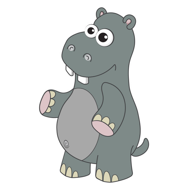 有趣的河马。可爱的小河马孤立在白色的背景。动物园动物卡通人物。儿童学习动物的教育卡。儿童逻辑游戏。可爱的游猎居民。图片下载