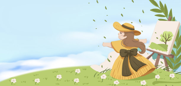 春天立春踏春女孩背景图片下载