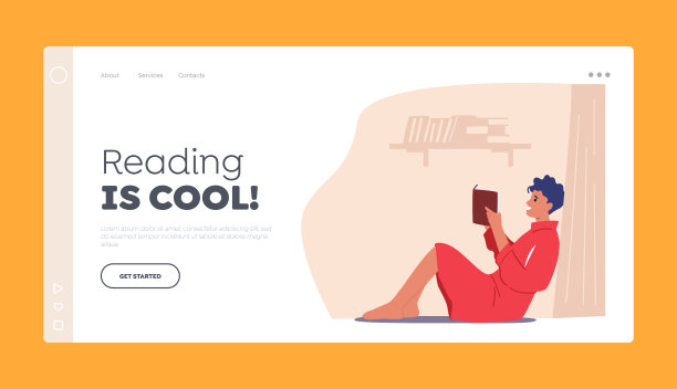 教育、阅读登陆页模板。女人角色坐在地板上看书。学生准备考试图片下载