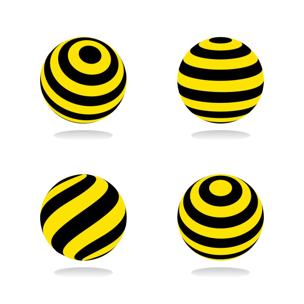 三维球面形状。条纹黑色和黄色的设计元素。图片下载