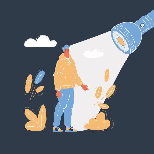 矢量插图的人站在口袋手电筒的光在黑暗的背景。图片下载